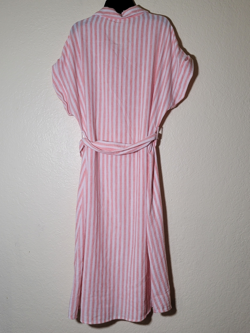Kathy Ireland | Striped Belted Midi Shirt Dress Coastal Preppy Modest Classic L - Picture 6 of 7